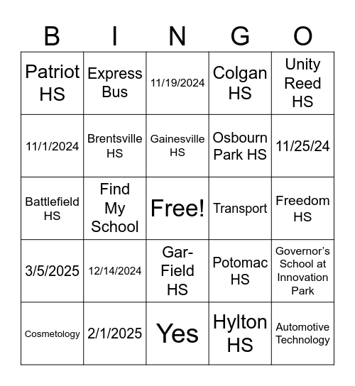 Specialty Programs Bingo Card