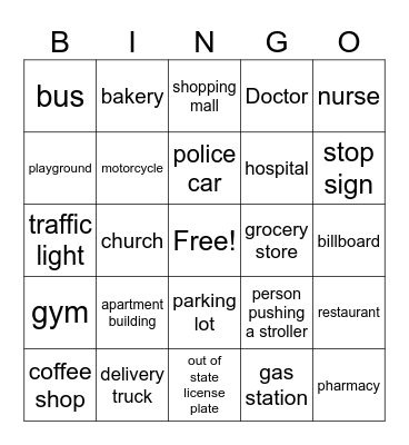 Places Around Town Bingo Card