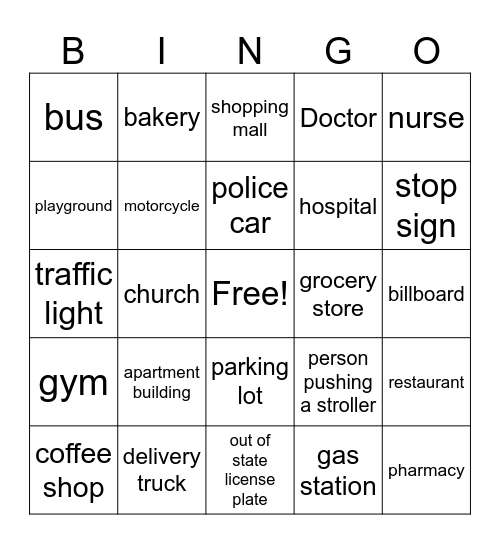 Places Around Town Bingo Card