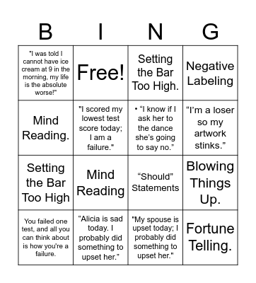 thinking errors Bingo Card