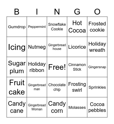Gingerbread theme Bingo Card