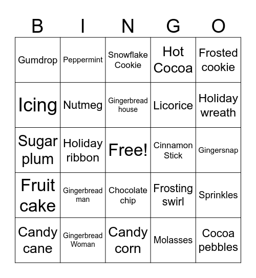 Gingerbread theme Bingo Card