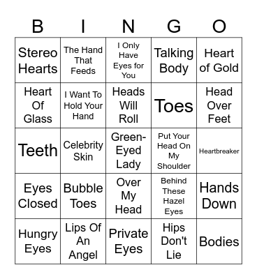 Body Parts Bingo Card