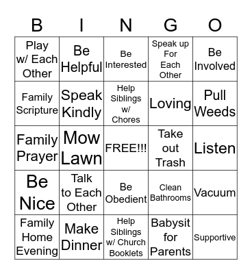 Ways to Strengthen my Family Bingo!!!!!! Bingo Card