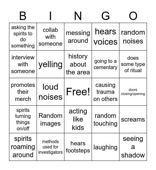 Sam and Colby bingo Card