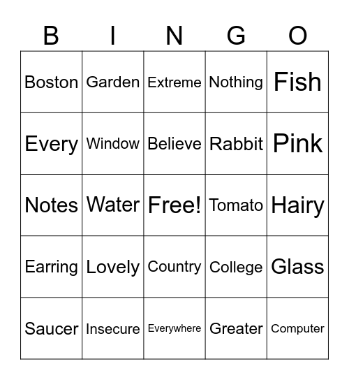 Untitled Bingo Card