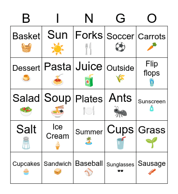 Picnic /s/ Bingo Card