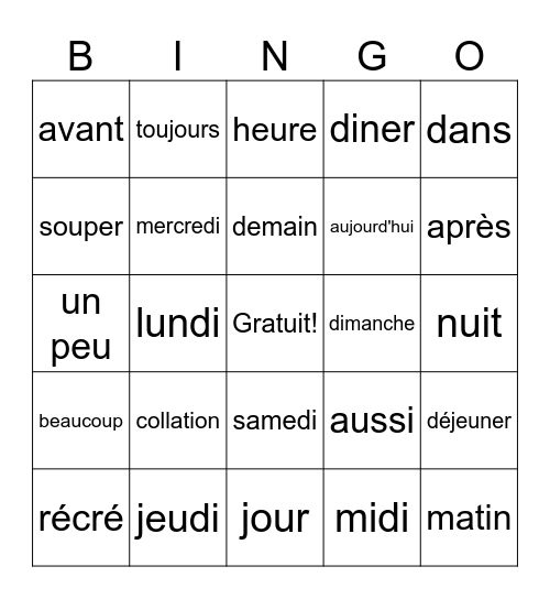 Quand est-ce? Bingo Card