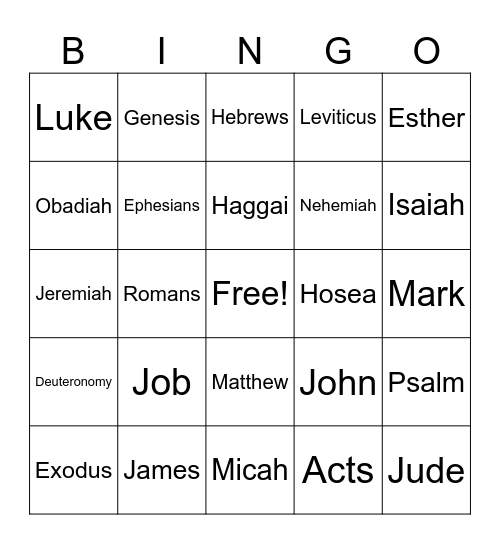 Bible Bingo Card