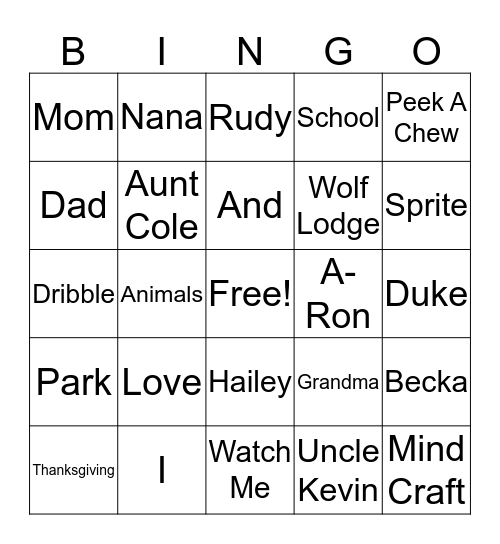 Word Bingo Card