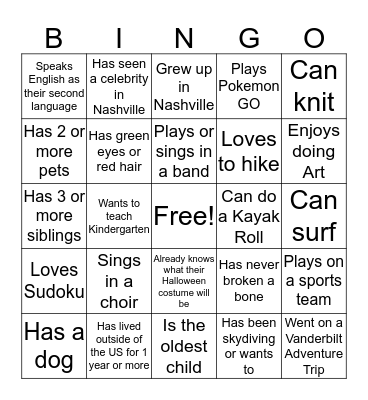 Ice Breaker Bingo Card