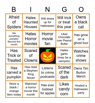 Virtual Halloween Bingo Card