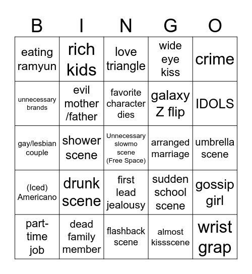 K-Drama Bingo Card