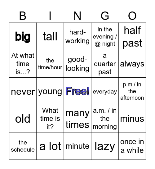 Avancemos 1, U2L1 Time, Schedule and Frequency Bingo Card