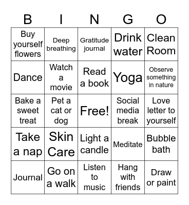 Self-Care Bingo Card
