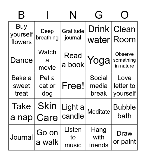 Self-Care Bingo Card