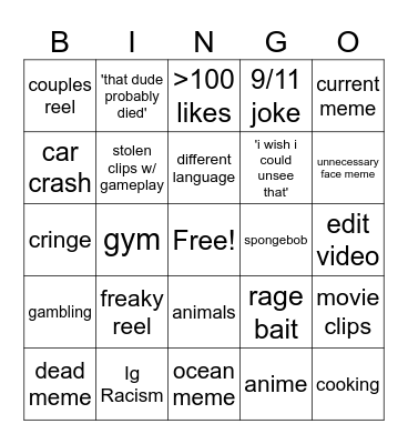Insta reels bingo Card