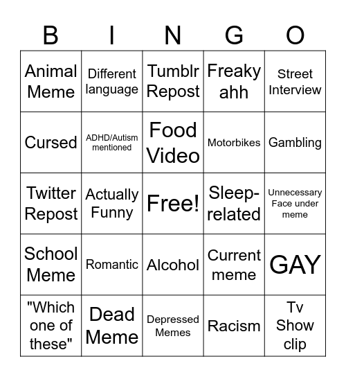 Instagram Reels Bingo Card