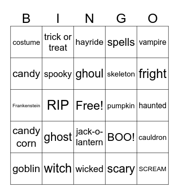 Halloween Words- BINGO Card