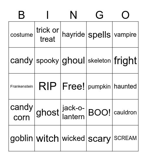 Halloween Words- BINGO Card