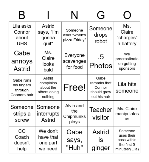 Robotics Bingo Card