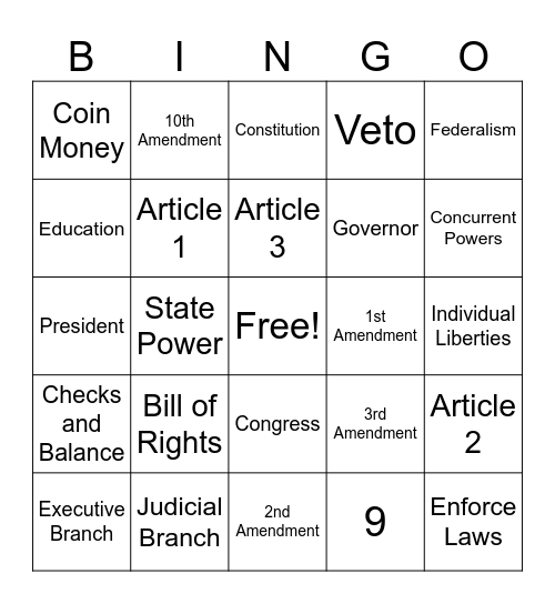 Constitution Bingo Card