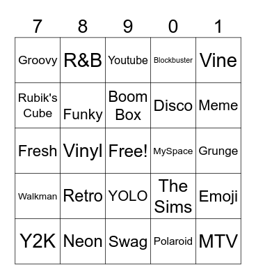 Decades Bingo Card