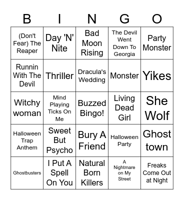 Halloween Songs Bingo Card