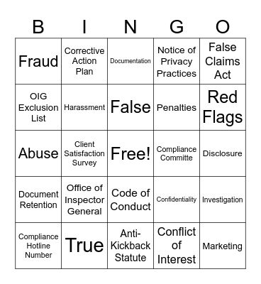 Outreach Home Care Compliance Bingo Card