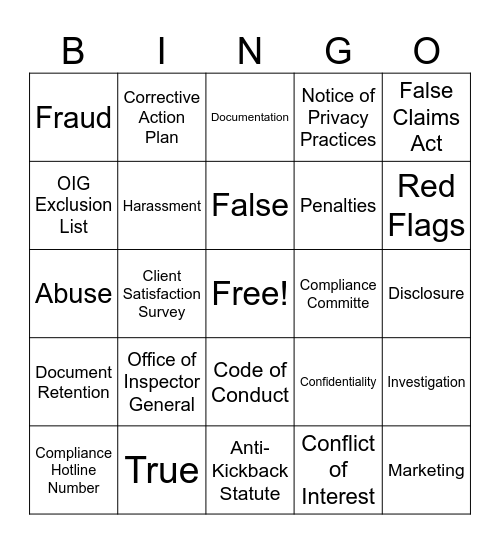 Outreach Home Care Compliance Bingo Card