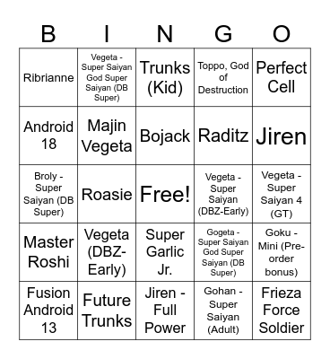 sparking zero Bingo Card