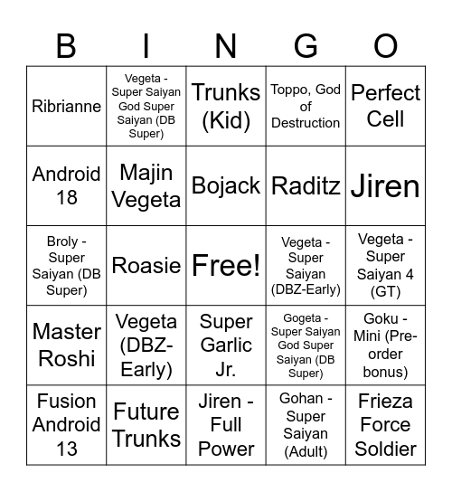 sparking zero Bingo Card