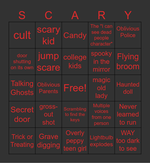 HORRORBLE Scary movies Bingo Card