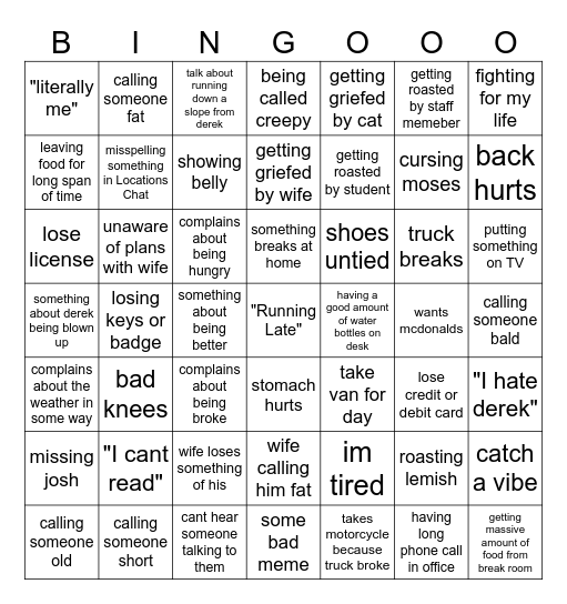 Colin Bingo Card