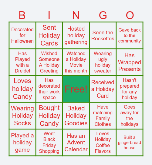 Holiday Bingo 2 Bingo Card