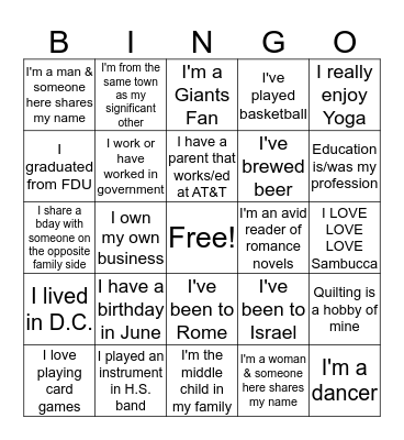 Getting to Know the Family Bingo Card