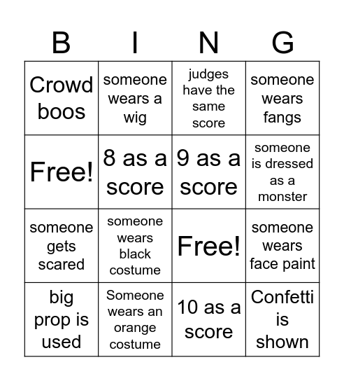 Olivers Dancing With The Stars Bingo Card