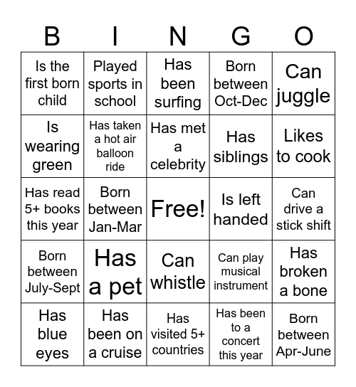 Delivery Bingo Card