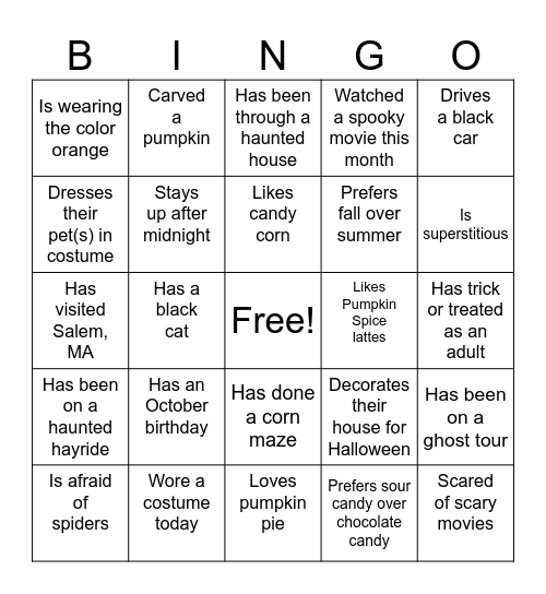 FALL-O-WEEN BINGO! Bingo Card