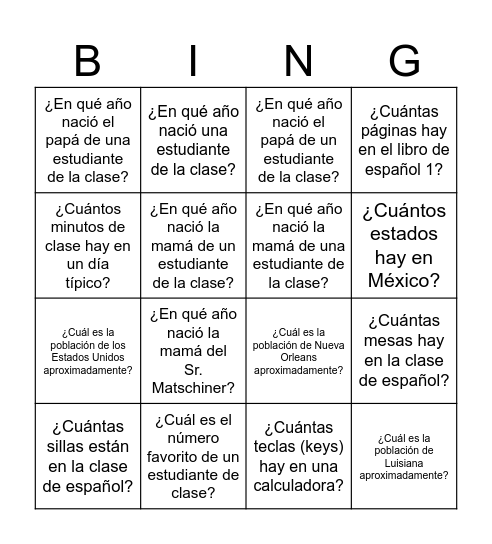 Bingo de números Bingo Card