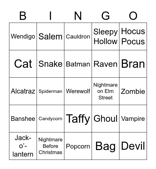 Halloween Bingo Card