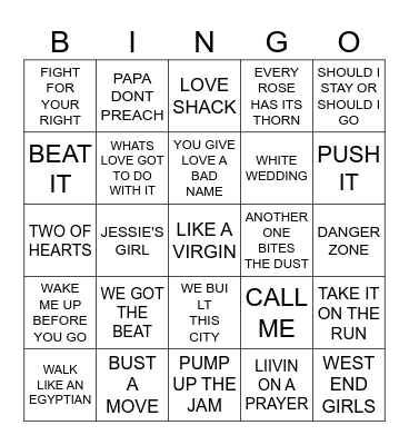 80's PARTY Bingo Card