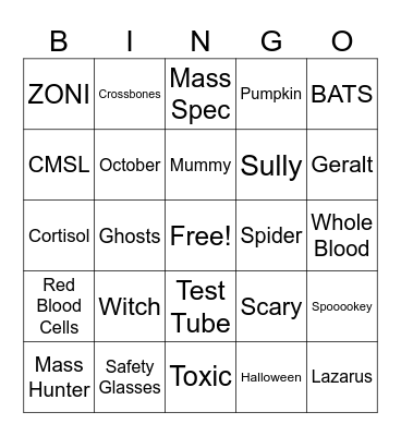 CMSL Halloween Bash Bingo Card