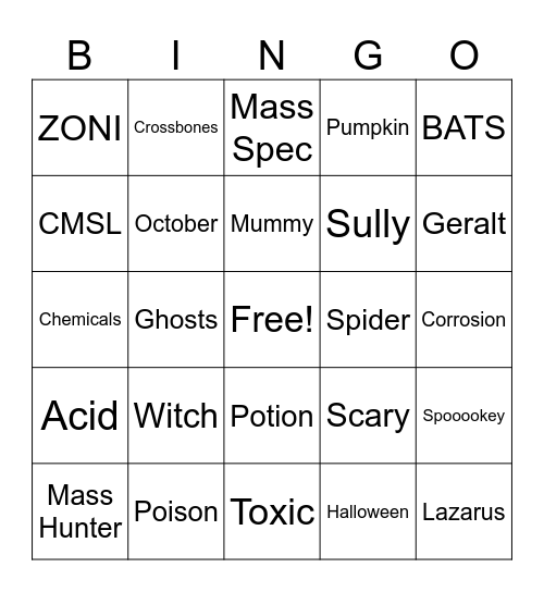 CMSL Halloween Bash Bingo Card
