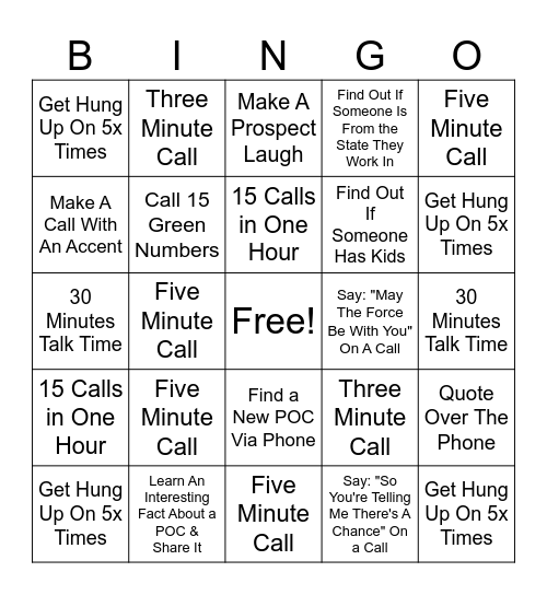 Prospecting Bingo Card