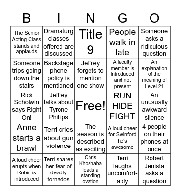 Health and Safety Orientation BINGO Card