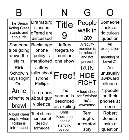 Health and Safety Orientation BINGO Card