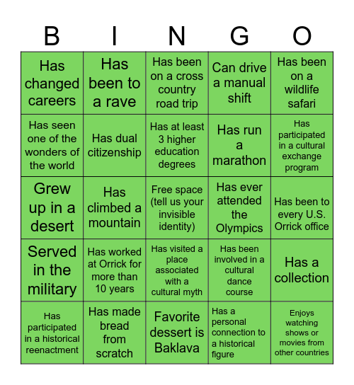 Invisible Identities Bingo Card