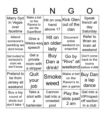 Riv's Las Vegas Bingo Board Bingo Card