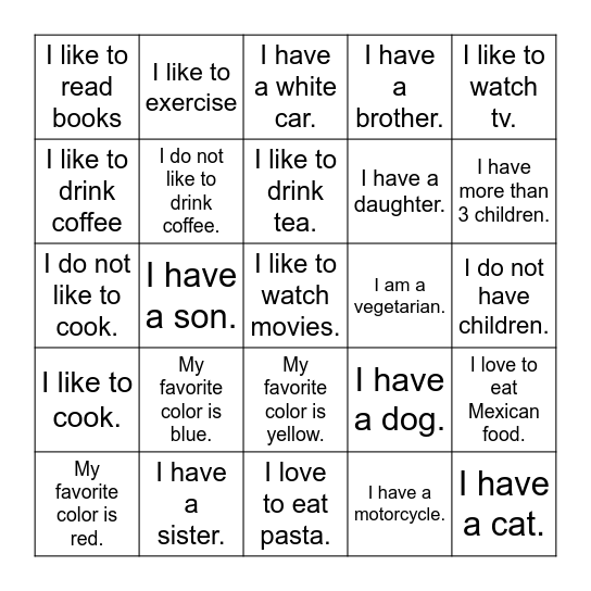 Find Someone Who Bingo Card